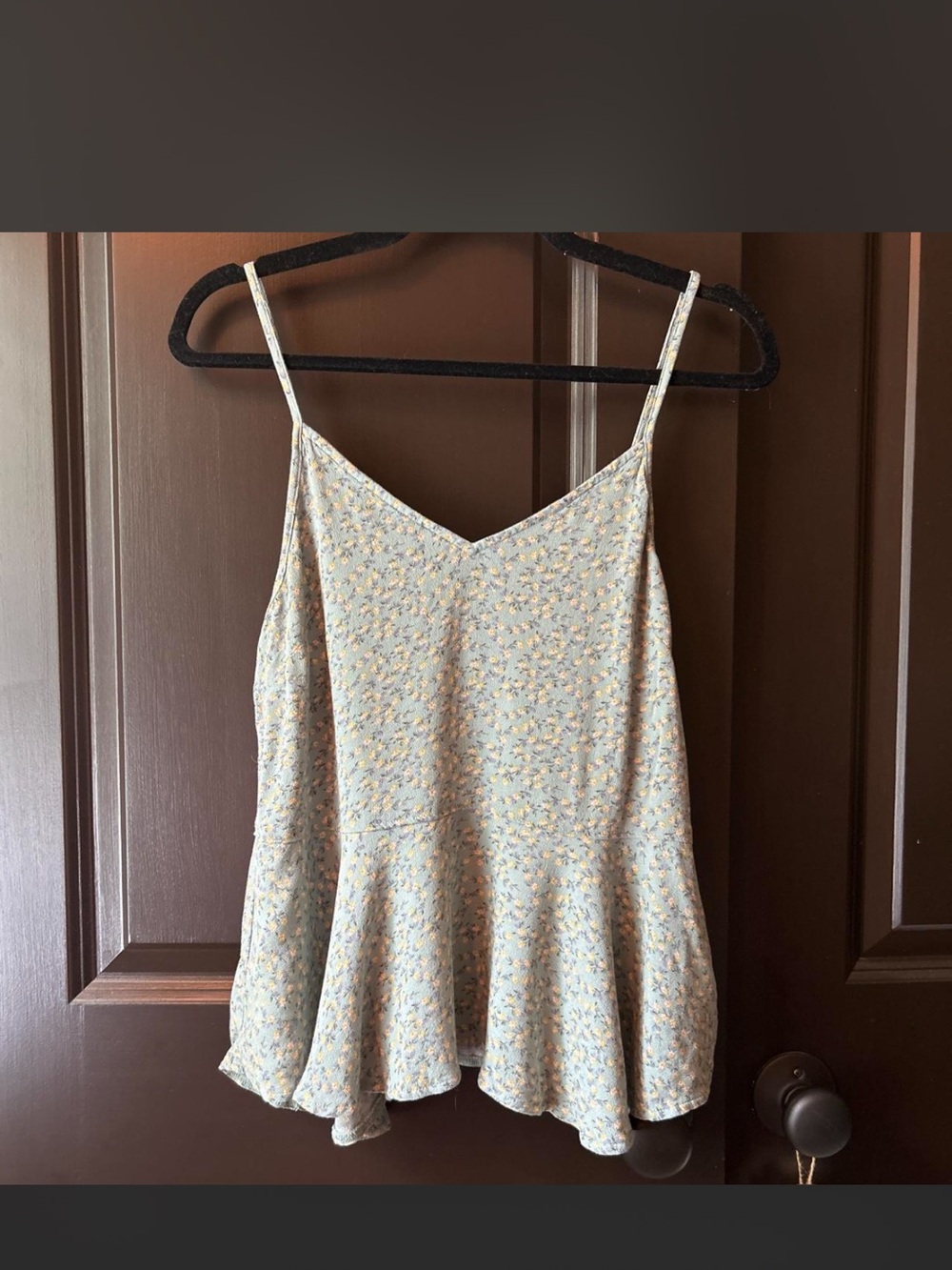 AE Light Blue Green Floral Peplum Cami Top